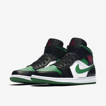 Nike Air Jordan 1 Mid - Férfi Jordan Cipő - Fekete/Fehér/Piros/MélyZöld